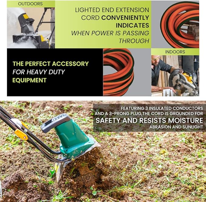 Go Green Power Inc. (GG-14000) 12/3 SJTW Outdoor Extension Cord, Lighted End, Orange, 100 ft