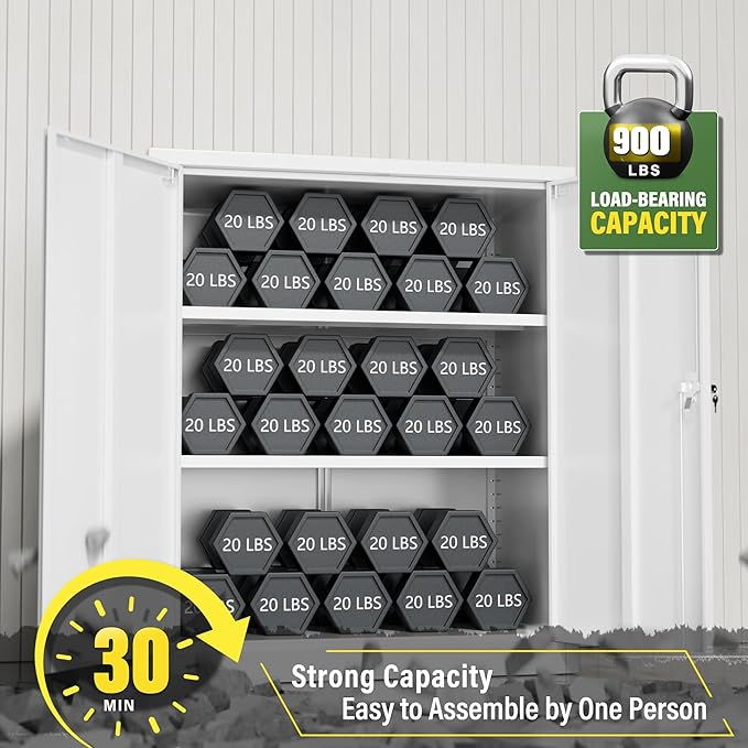 Greenvelly Metal Storage Cabinet with Doors and Shelves,Lockable Storage Cabinet for Office,36”White Metal Utility Cabinet Garage Cabinets, Lockable File Cabinet for Home Office, Garage, Kitchen, Shop