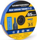 haisstronica 3:1 Heat Shrink Tubing, Shrink Ratio Adhesive Lined Marine Grade Heat Shrink Tube for Home, Automotive and Industrial (Blue) 65FT 1/2inch