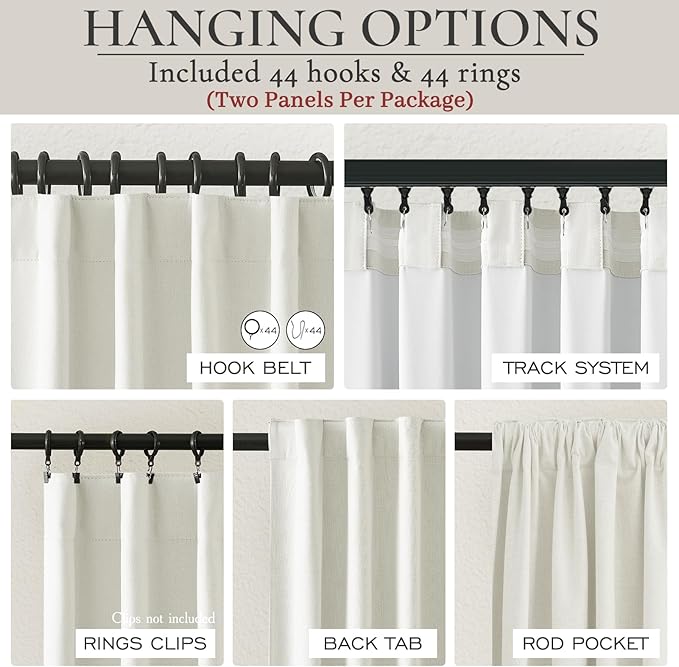 Cute Blackout Curtains 60 Inches Extra Wide Linen 84 Inch Length for Living Room/Sliding Glass Door,Pleated Heavy Duty Thermal Drapes for Winter Thick Large Window(60"Wx84"L 2 Panels Beige White)