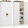Kitchen Pantry Cabinet,75 Inch White Metal Storage Cabinet with Door and Adjustable, Tall Pantry Cabinets for Kitchen Storage,Cupboard for Living Room,Dining Room and Bathroom