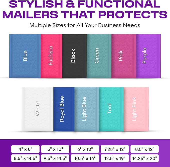 Purple Large Poly Bubble Mailers 9.5x14.5 inch #4 | Self Seal Padded Envelopes Cushioned Bubble Mailer | Usable Size 9.5x13.5 | WaterProof | Lightweight mailing Shipping Bags | 100 Pack Bulk