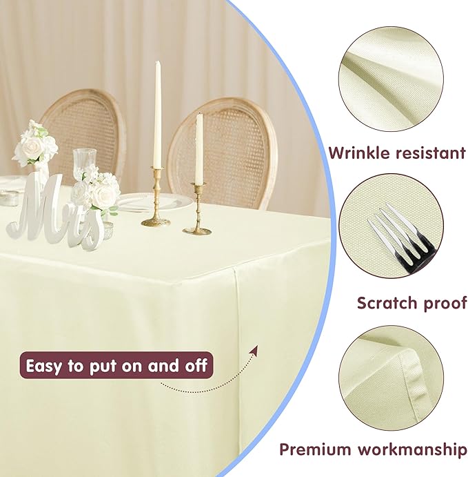 HolidayIdeas Fitted Table Covers for 6 Foot Tables - 72 x 30 Inch - 2 Pack Rectangle Beige Table Clothes Polyester Fabric Table Cover for Folding Table, Parties, Holiday Dinner, Wedding, Trade Show