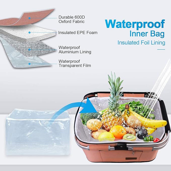 LIQING 35L Large Picnic Basket 2 Layers of Internal Pockets Leak-Proof and Insulated ，Folding with Internal Support for enhansed Stability, Wedding Gifts for Couple(Salmon Color)