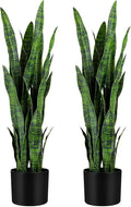 KOL 3ft 2-Pack Artificial Snake Plant - 32 Thick Lifelike Leaves, Faux Silk Sansevieria for Indoor Home & Garden Decor, 35in Potted Fake Mother-in-Law's Tongue Plants, Green