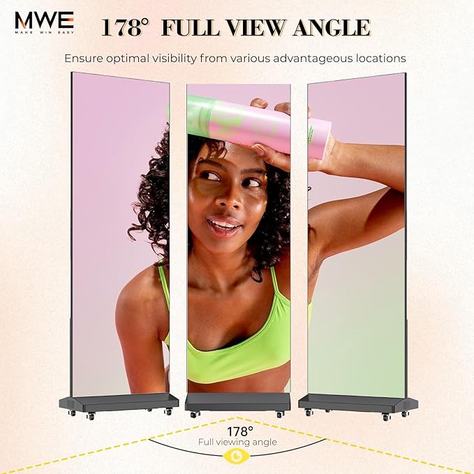 MWE LED Digital Signage Display with Flight Case, P1.86 Spliceable LED Poster Screen with Publishing System, Foldable Advertising Display Kiosk for Events and Rentals, WiFi/USB/HDMI (1 Panel), Black