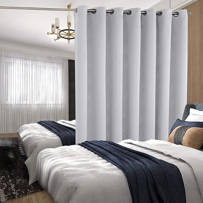BGment Light Grey Sliding Door Curtain 96 Inch Long - Wide Room Darkening Room Divider Curtain for Bedroom Privacy Themral Insulated Grommet Room Separator Drape, 1 Panel, 100 X 96