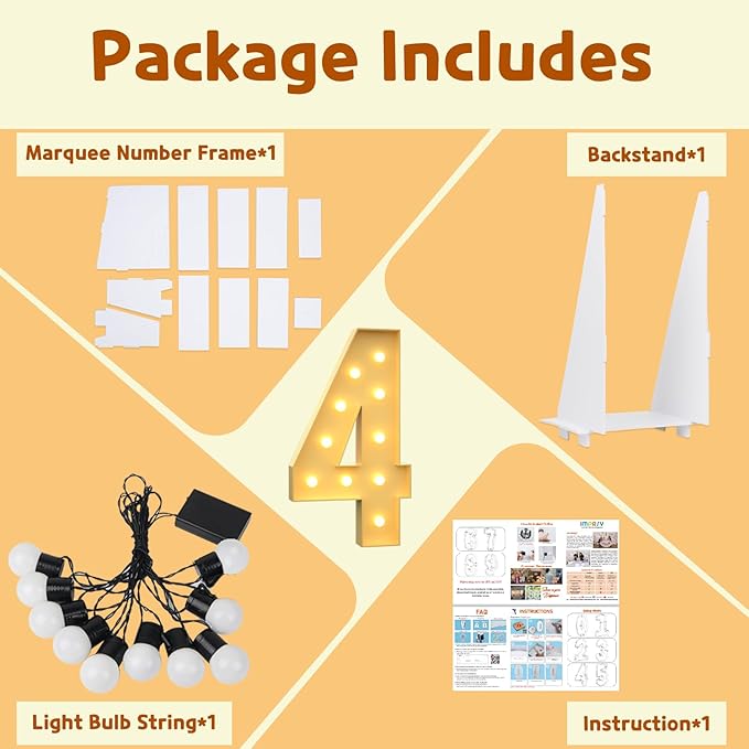 Imprsv 4FT Light Up Numbers & Letters, Marquee Numbers for 40th Birthday Decorations, Anniversary Party Decor, Pre-Cut Foam Board Kit