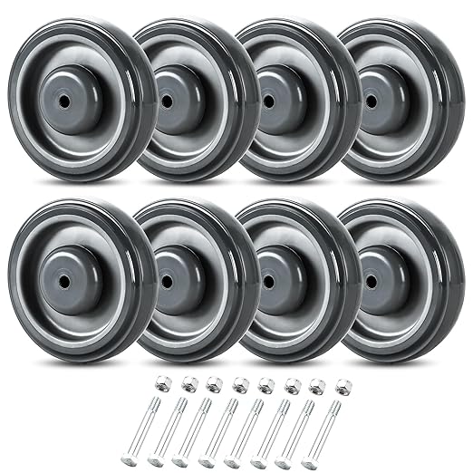 Shopping Cart Replacement Wheels Kit 8-Pack, 5" TPU Silent Supermarket Casters with Double Ball Bearings, Durable Replacement for Grocery Carts (Grey)