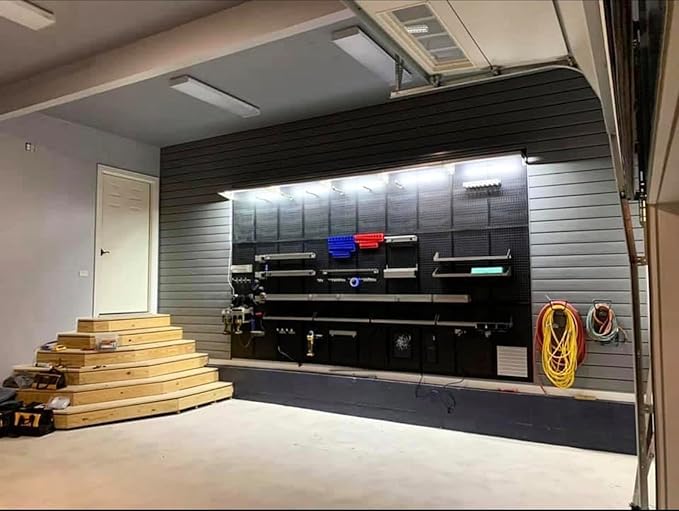 OmniWall Modular Metal Pegboard System, 16x48 inches, Steel Construction, Wall-Mounted Tool Storage (Blue, Horizontal)