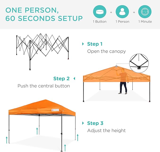 Best Choice Products 10x10ft 1-Person Setup Pop Up Canopy Tent Instant Portable Shelter w/ 1-Button Push, Case, 4 Weight Bags - Orange