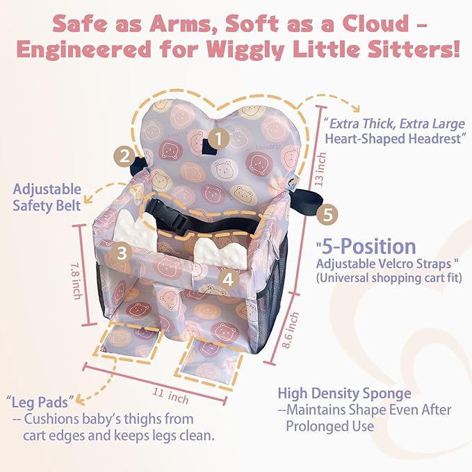 Premium Baby Shopping Cart Cover & High Chair Seat Protector - Universal Fit for Grocery Carts, Restaurant Chairs，Restaurant Seats, and Park Swings-Girl & Boy（Little Bear）