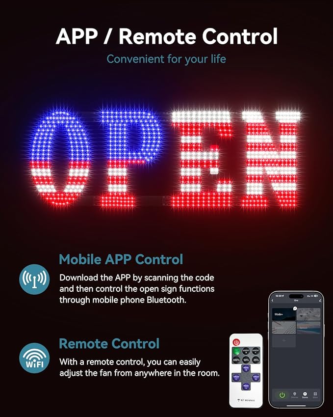 Open Sign for Business, 40"x14" Jumbo Open Sign with Timer and Remote Control, Dynamic Light Modes Led Signs for Storefront Window Bar Salon Cafes Retail Shops US Flag
