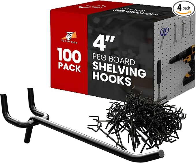 FactorDuty 4" Length Steel Black PEG Board Pegboard Shelving Hooks Wholesale Lot 20 lbs PEG Hooks Organizer Tools for Craft Storage, Garage, Kitchen, Tools and More