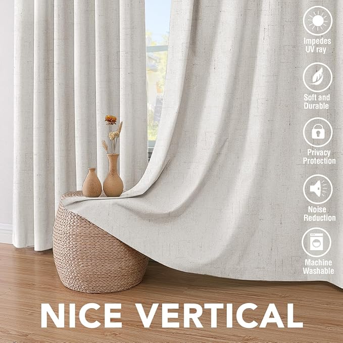 H.VERSAILTEX Ivory Blackout Curtains for Bedroom, Linen Blackout Curtains 108 Inches Long 100% Blackout Thermal Insulated Textured Curtain Draperies Grommet with White Liner, 2 Panels, Ivory