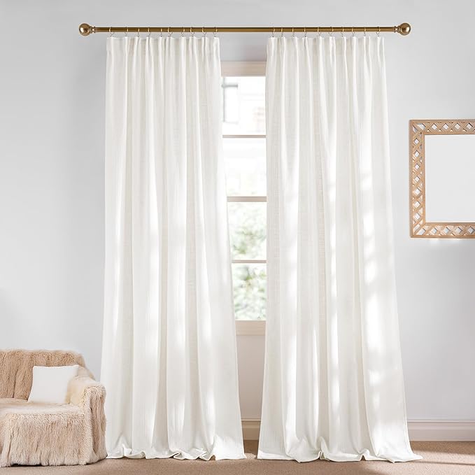 NICETOWN Natural Boho Linen Curtains 96 inches Long, Jacquard Weave Privacy Light Filtering Drapes for Bedroom/Living Room, W52 x L96, 2 Panels