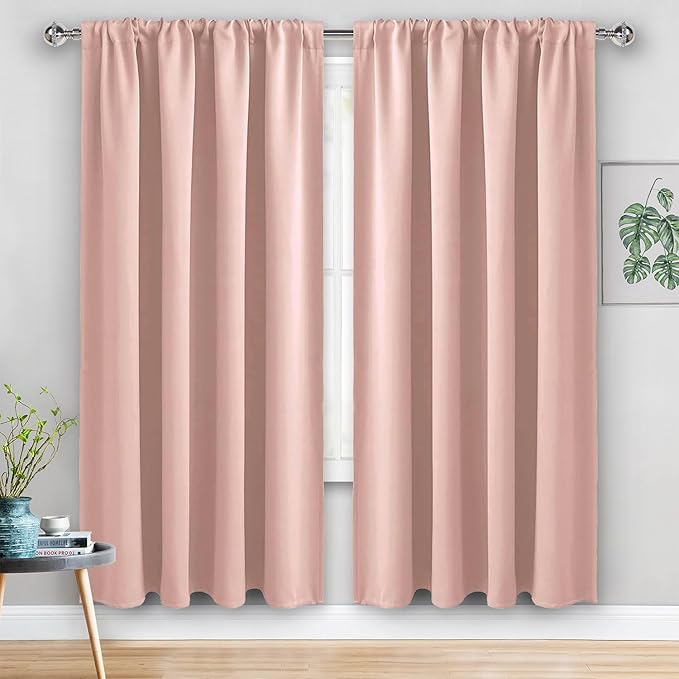 JIUZHEN Blackout Curtains for Bedroom - 60 Inch Extra Wide Thermal Insulated Room Darkening Privacy Soundproof Curtains for Living Room/Dorm Room, Set of 2 Panels, 60 x 72 inches, Blush Pink