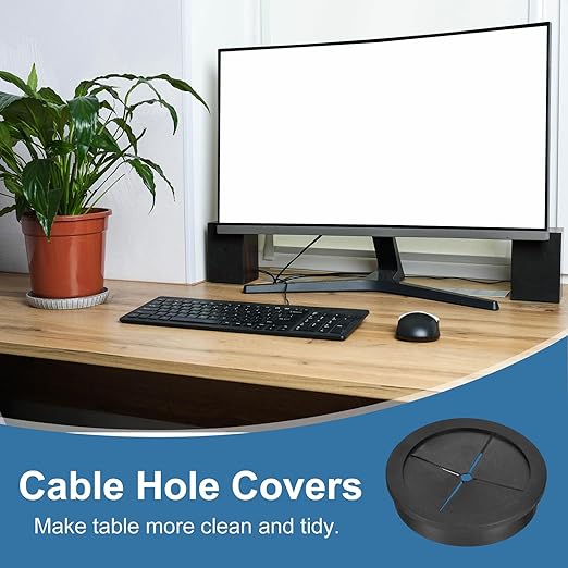uxcell 2Pcs Cable Cord Grommet, 2-3/8"(60mm) Rubber Desk Grommets Wire Pass Through Hole Cover with Marked Cable Ties for Home Office Cable Wire Protection, Black