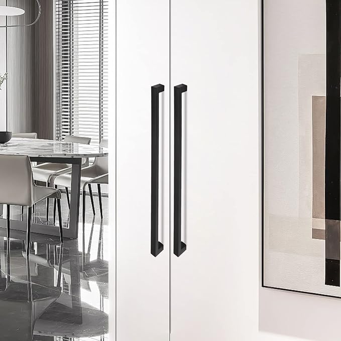 Cabinet Pulls Matte Black Cabinet Handles Square Drawer Pulls, 5 Pack 18 Inch Stainless Steel Kitchen Door Cupboard Cabinet Handles, Drawer Hardware Handles, 458mm Hole Centers