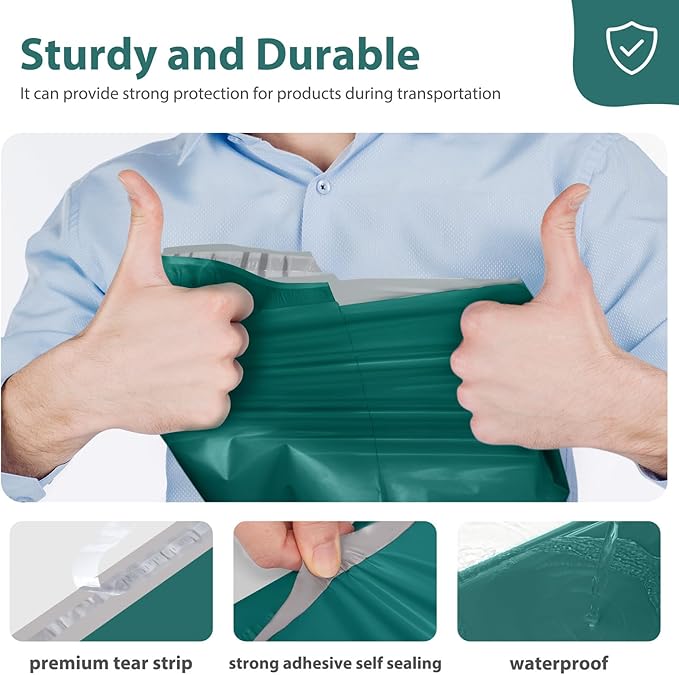 Fuxury Poly Mailers 12x15.5 Inch 500 Pcs, Bulk Shipping Bags for Clothing, Strong Adhesive Shipping Envelopes for Small Business Suppliers,Waterproof Mailers Poly Bags Mailing Envelopes Forest Green