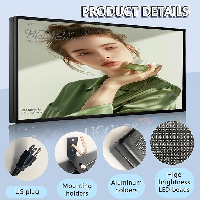 P5 Outdoor Full-Color LED Scrolling Display 65"x34" IP65 Waterproof Programmable LED Sign High Brightness, Smart WiFi and USB Control Commercial Advertising Screen for Video & Image