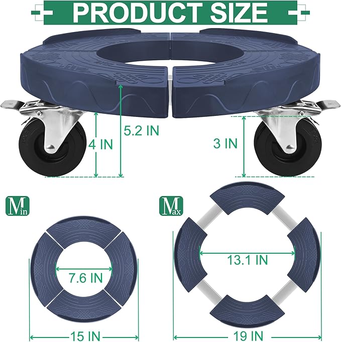 ToLanbbt Trash Can Dolly with 3 in Upgraded Wheels, 15-19 Inch Adjustable Round Furniture Dolly, Heavy Duty 480 LBS Drum Rolling Base, Keg Dolly for 20, 32, 44, 55 Gallon Garbage Cans, Blue, 1 Pack