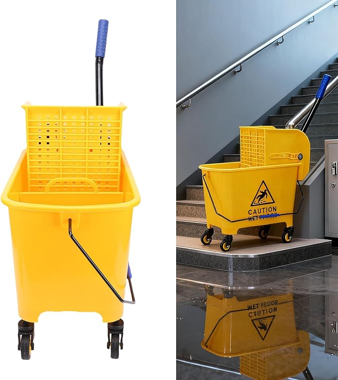 Mop Bucket 20L Side Press Wringer Commercial Mop Bucket with Wheels and Handle for Floor Cleaning in Restaurants Offices Industrial Sites