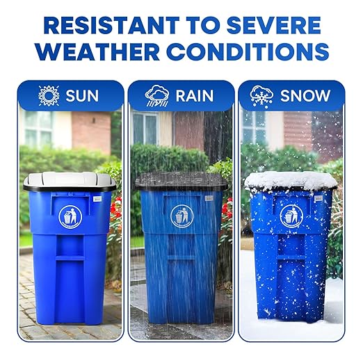 50 Gallon Trash Can, Blue Outdoor Garbage Can, Wheeled Outside Recycling Bin, Outdoor Trash Can with Lid and Wheels, Large Rolling Waste Container for Home, Office, Garage