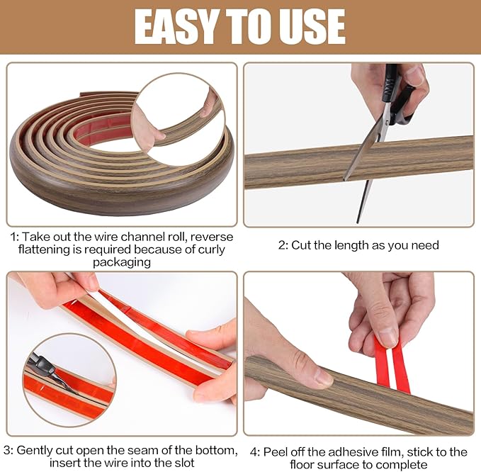 Floor Cord Cover Self Adhesive Cord Hider,10FT Cable Management, Extension Strip Protector for Wires, Prevent Cable Trips for Offices, Gyms, Exhibitions Cavity:0.39"(W) x0.27(H) Woodsmokedbrown