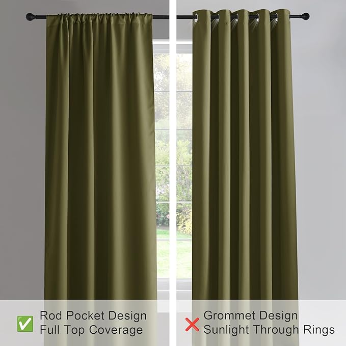 PONY DANCE 45 inches Kitchen Curtains - 42 W x 45 L Olive Green Blackout Curtains & Draperies Light Block Decorative Privacy Protect for Bedroom Windows Short Shade Blinds, 1 Pair