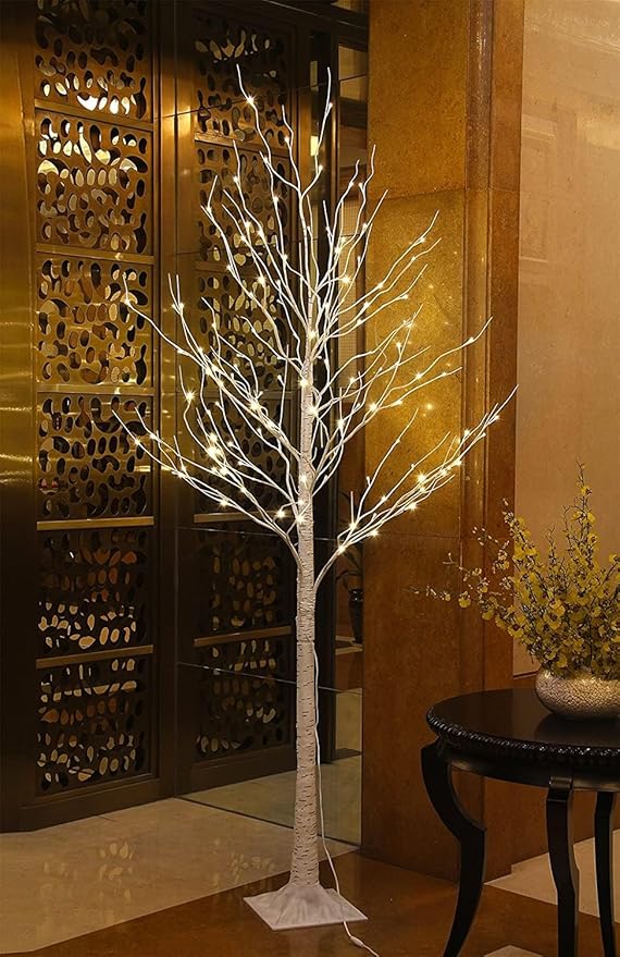 LIGHTSHARE 8 Feet 132L LED Birch Tree Lights, Warm White, for Holiday Party and Christmas Decoration, Indoor and Outdoor Use