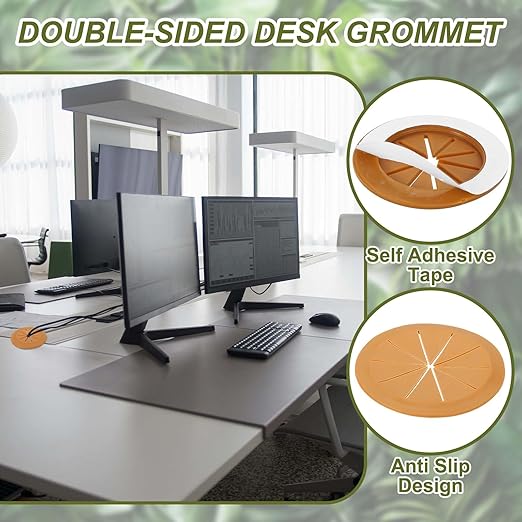 PATIKIL Desk Grommet 3-3/16", 4 Pcs Round Cable Grommet Cord Hole Cover with Adhesive Tape Flexible Table Wire Organizer for Office Home Table Countertop, Light Brown