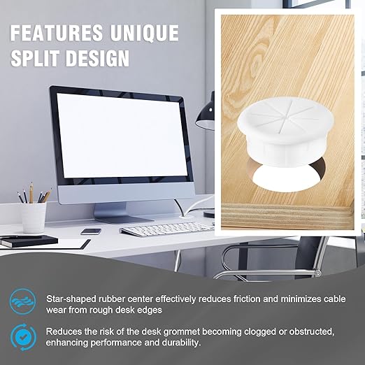 2" White Desk Grommet, JTemgle Flexible Cable Grommet with Bi-Metal Hole Saw Rubber Cable Hole Cover Wire Organizer Caps Desktop Cord Management for Home Office TV Stands Tabletops, 13 Pieces