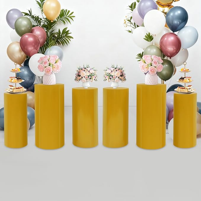 6Pcs Metal Pedestal Stand for Party, Large Gold Cake Stand, Pedestal Display Plinth Pillars for Wedding Ceremony Birthday Party Art Decor, Column Decorative Cube for Wedding Dessert Table Display