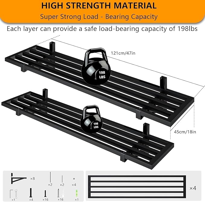 4 Pack 1.5x4ft Garage Shelving Wall Mounted, 792lbs Load Capacity, Adjustable PowerTool Organizer, Heavy Duty Storage Rack, Ideal for Warehouse, Garage, Black