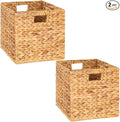 Storage Cube 10.5 x 10.5in, Wicker Storage Baskets for Shelves, Water Hyacinth Storage Baskets, Square Wicker Storage Basket (2 Packs 10.5in)