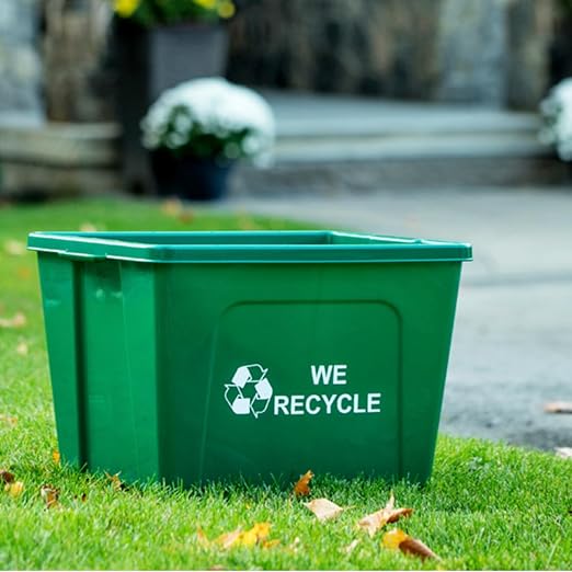 Curbside 18 Gallon Green Recycling Bin with Carrying Handles for Homes or Businesses | Easily Recognizable from The Curb | High-Capacity, Stackable - Single Unit - Green