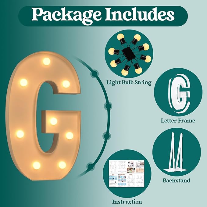 Marquee Letters 3 Feet Tall, 3FT Large Light up Letters G, Big Sign G with Warm White Light for Birthday Wedding Proposal Engagement Graduation Party Backdrop Decorations