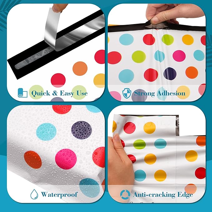 JinRuiKJ Poly Mailers with Handle 10x13 Inch 100 Pcs, Easy to Carry Packaging Bags for Small Business, Thank You Shipping Bags with Self Adhesive Strip, Tearproof and Waterproof - Colorful Polka Dot