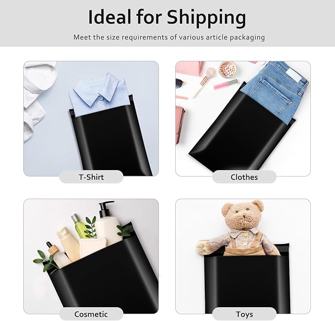 Metronic Poly Mailers 10x13 200 Pcs | Small Shipping Bags for Clothing | Strong Adhensive Seal Seal Mailing Bags for Small Business, Tear-resistant Shipping Envelopes Package Bags in Black