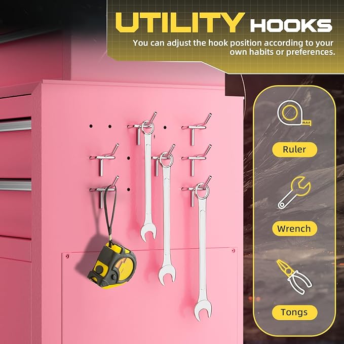 8-Drawer Rolling Tool Chest with Lock, Detachable Tool Cabinet Cart with Wheels, High-Capacity Mechanic Tool Organizer for Garage Workshop Warehouse Storage(Pink)
