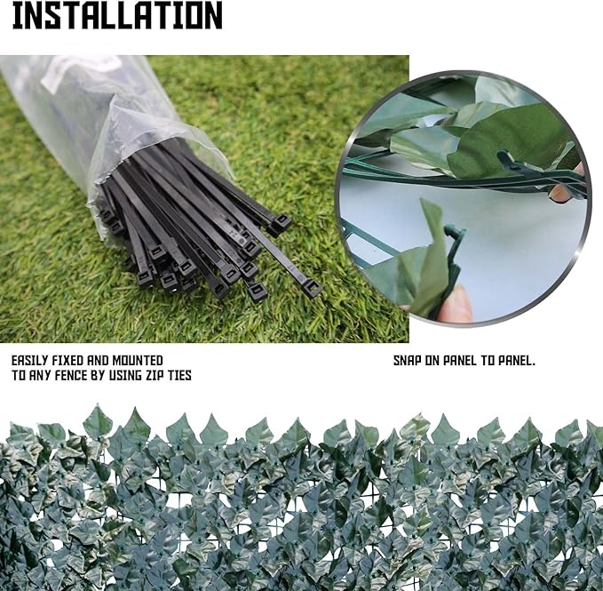 TANG 6'x50'FT Faux Ivy Privacy Fence Screen Roll- 1Pc Artificial Leaf Fences Greenery with Lattice Panel,Outdoor Green Wall Chain Link Fence Covering for Balcony Backyard Patio, Dark Green Ivy