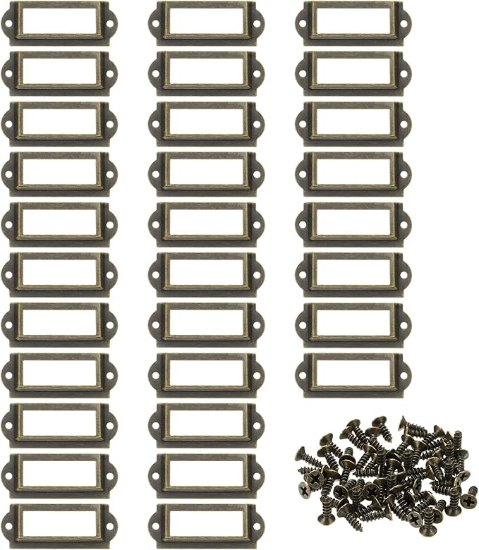 PATIKIL 60x24mm Metal Label Holders, 30 PCS Label Name Card Tag Frames with Screws for Office Library File Cabinets Shelves Wood Drawers Fabric Bins, Bronze