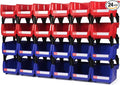 Stackable Storage Bins 24 Pack (5x4x3 Inch), Plastic Stackable Storage Organizer Bins Wall Mounted Hanging Small Parts Bin for Garage, Workbench & Office (Blue & Red)