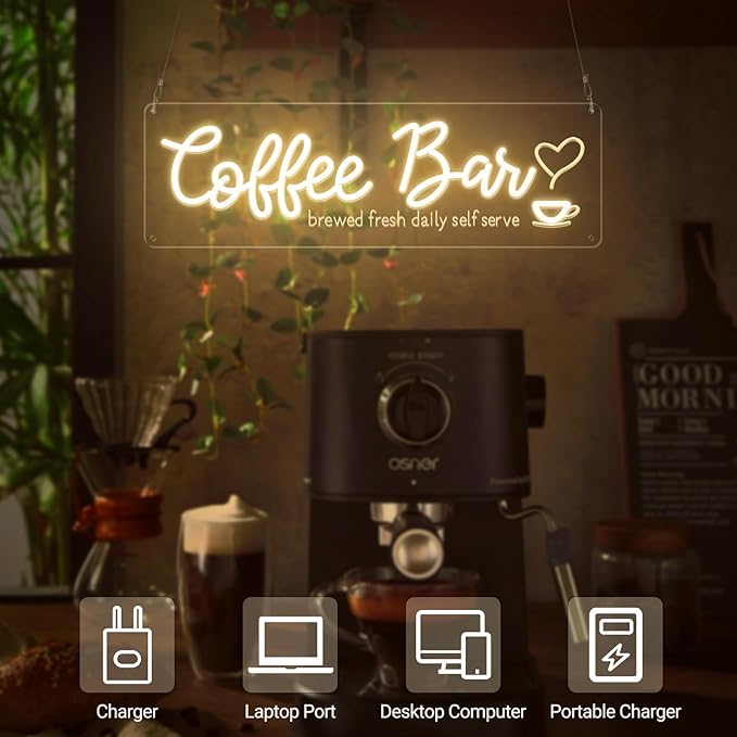Coffee Bar Neon Sign with Timer Remote Dimmer, Warm White LED Coffee Light for Cafe Shop Station Home Kitchen Bar Cart Event Area Party Gift for Lover Friends Family - Warm White 3