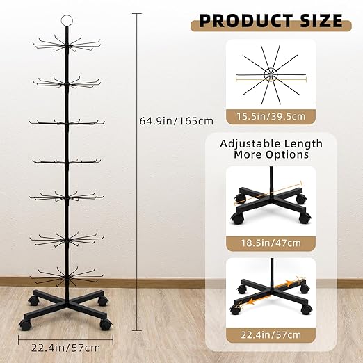 Retail Display Stand, Rotating Display Rack for Earring Keychains Jewelry Vendor Events & Stores, 7 Tier Movable and Adjustable 1 PCS - Black