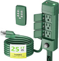 BN-LINK Outdoor Power Stake Timer 25FT Extension Cord Waterproof, Remote Control Photocell Dusk to Dawn Light Timer, 6 Grounded Outlets for String Lights & Christmas Decorations, ETL