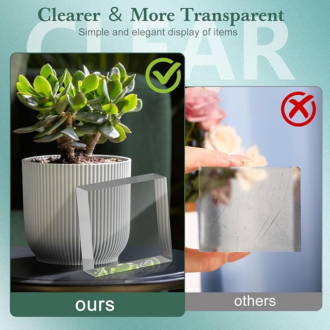 Acrylic Base Stand 8 Pack 6 X 6 X 1 Inch Acrylic Blocks for Display Trophy Base Clear Square Cube Riser Display Cylinder Pedestal Stands for Collectibles Jewelry Props Food Display