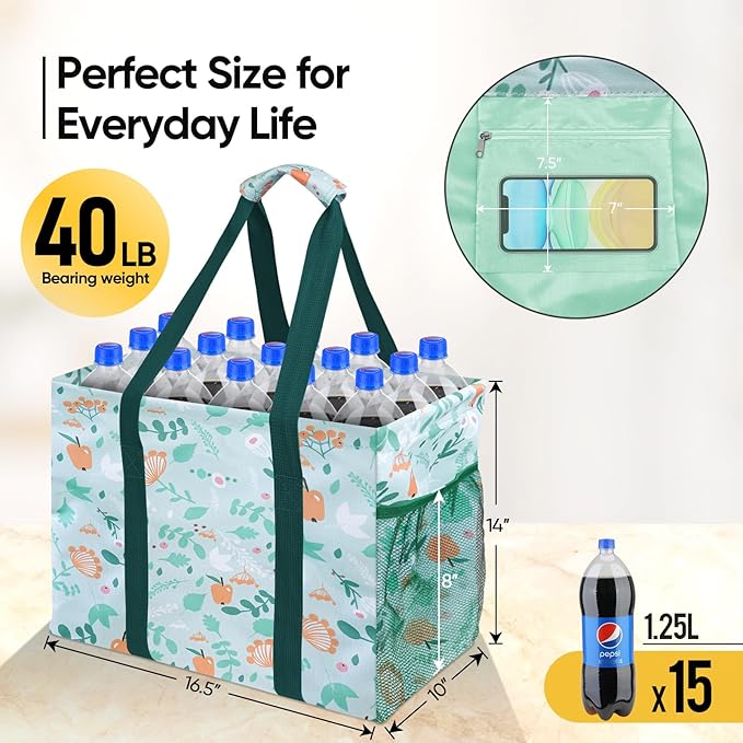 BALEINE Extra Large Utility Tote Bag with Wire Frame for Storage (Spring Stroll, 16.5''x14''x10'')