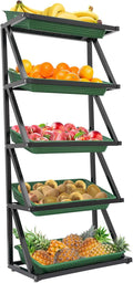 5 Tiers Retail Display Rack, Single Row Commercial Market Shelf Fruit and Vegetable Basket Stand Rack Set Snack Pantry Shelf Unit for Kitchen, Office, Store